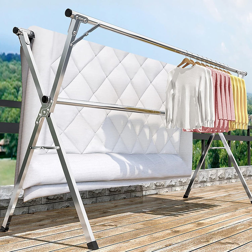 Clothes Drying Rack, Stainless Steel Laundry Dry Racks, Laundry Drying Rack Collapsible, Foldable Adjustable Garment Rack with Windproof Hooks, for Indoor Outdoors (2.4m)