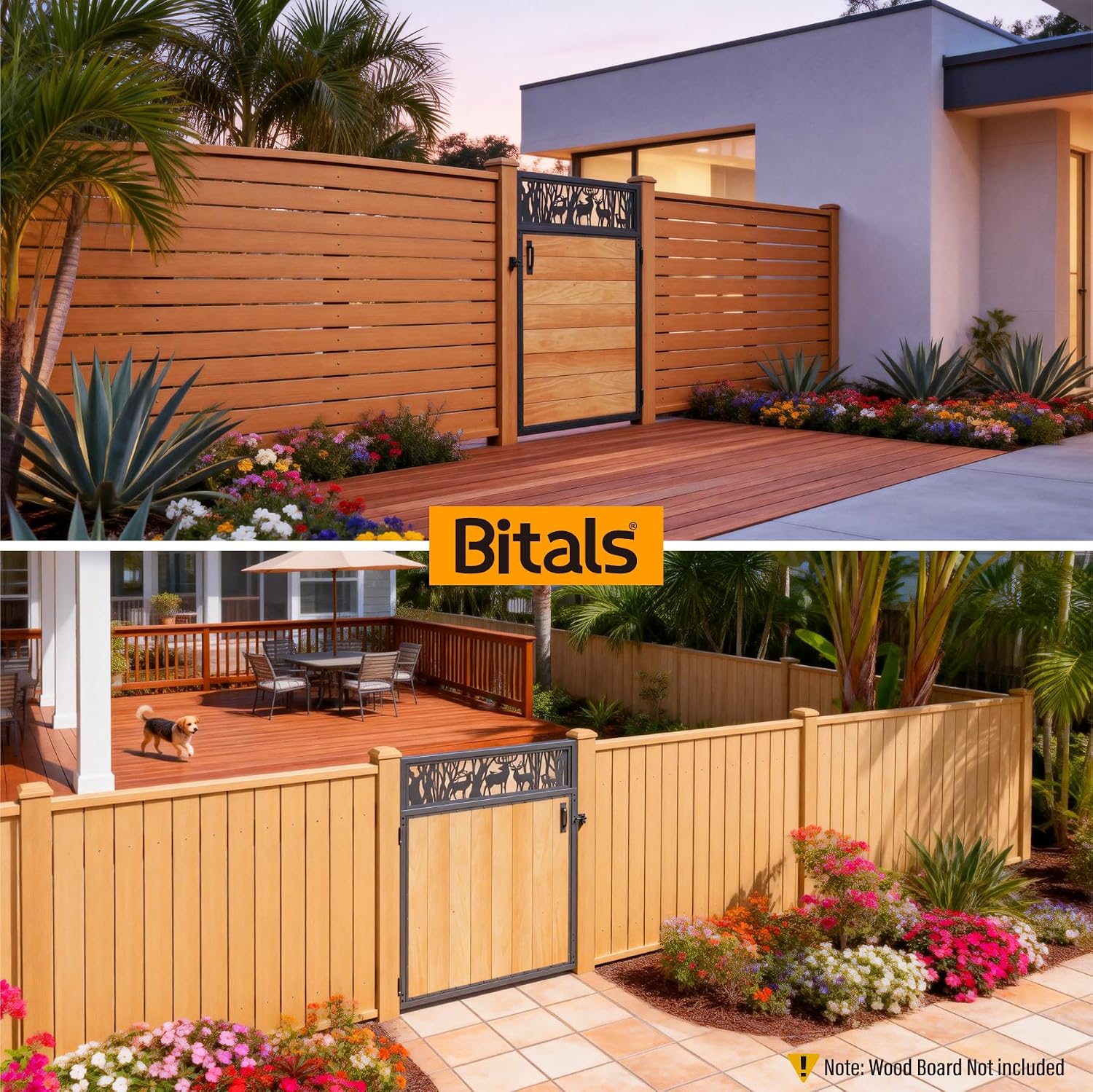 4x5FT Fence Gate Frame Kit 201 Stainless Steel Anti-Sag Heavy Duty Garden Gate Reinforcement Hardware, Left/Right Mount (No Panels Included)(46.78'W x 59.0'H)
