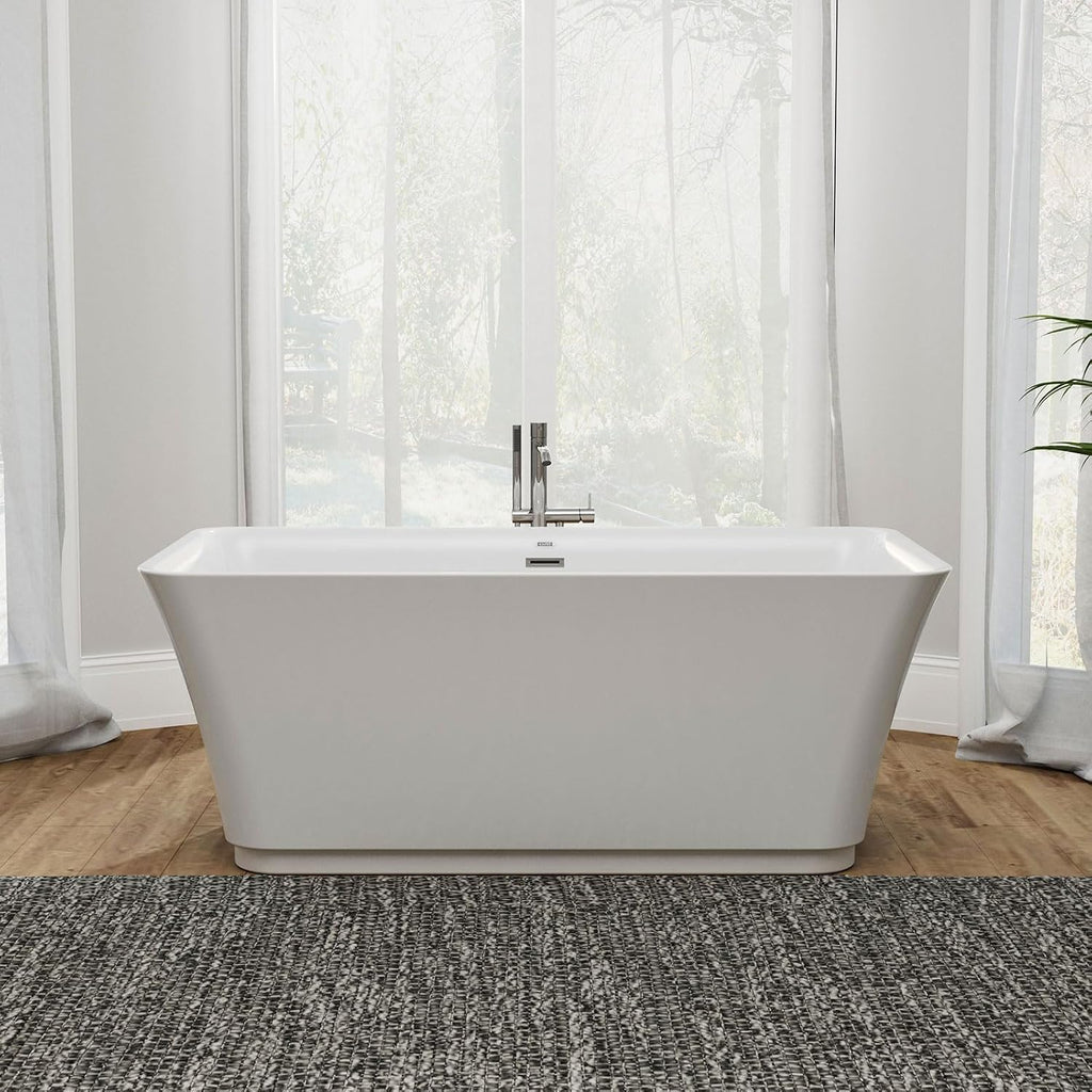 Empava 59' Luxury Freestanding Acrylic Soaking SPA Tub Modern Stand Alone Bathtubs with Custom Contemporary Design , 59 Inch, White