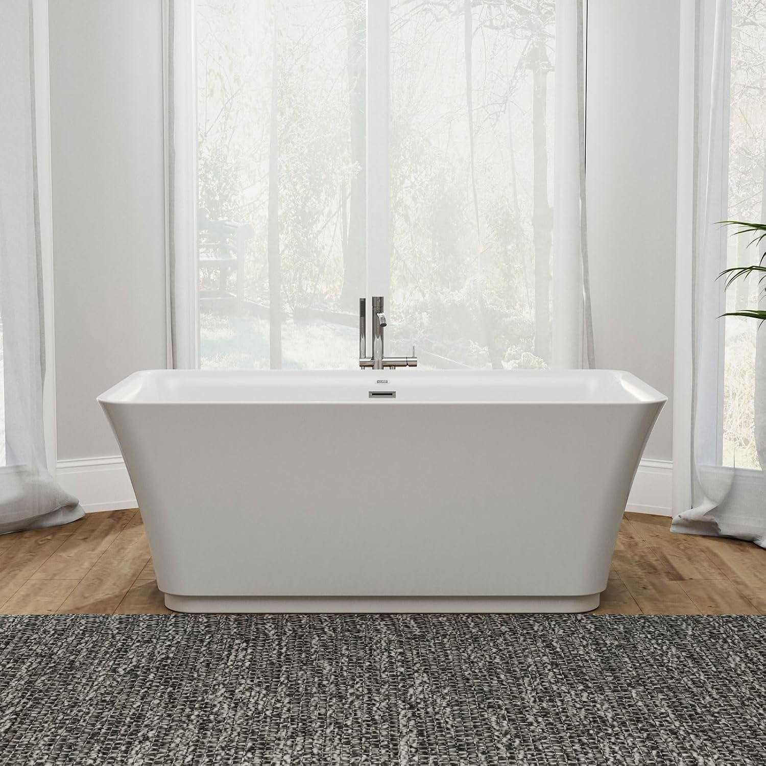 Empava 59' Luxury Freestanding Acrylic Soaking SPA Tub Modern Stand Alone Bathtubs with Custom Contemporary Design , 59 Inch, White