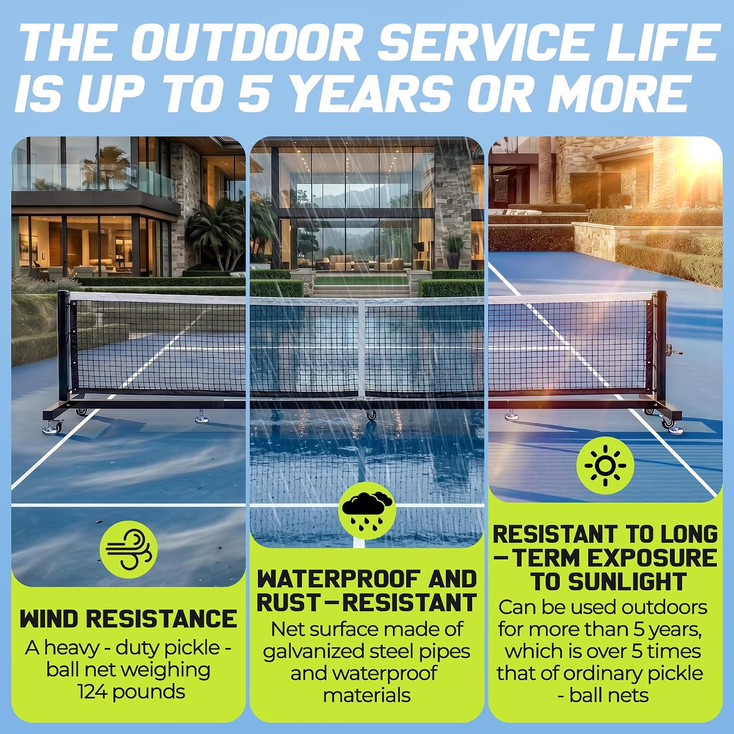 Pickleball Net Portable Outdoor with Wheels-22FT Pro Tournament Pickle Ball Net with Steel Cable Tensioning System,124LBS Heavy-Duty Pickleball net for Driveway/Backyard/Club/School