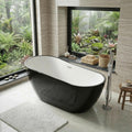 Acrylic Freestanding Bathtub, 67 Inch Deep Soaking Tub, One End Raised, White Interior Black Exterior, Chrome Pop-Up Drain, Overflow, Modern Acrylic Stand Alone Tub for Home, Bathroom