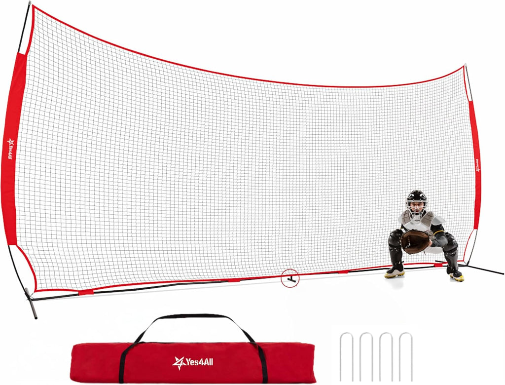 Yes4All Backstop Net for Backyard, 12x9ft Large Lacrosse Backstop, Durable Knotless Net with Strong Frame, 4 U Nails & Carry Bag - Ideal for Golf, Baseball, Basketball, Soccer, Hockey