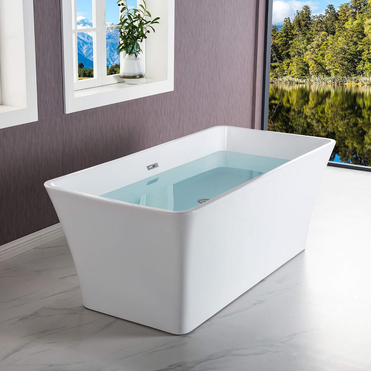 WOODBRIDGE 59'Freestanding White Acylic Soaking Bathtub with Chrome Drain and Overflow,BTA1509 -C-Drain &O