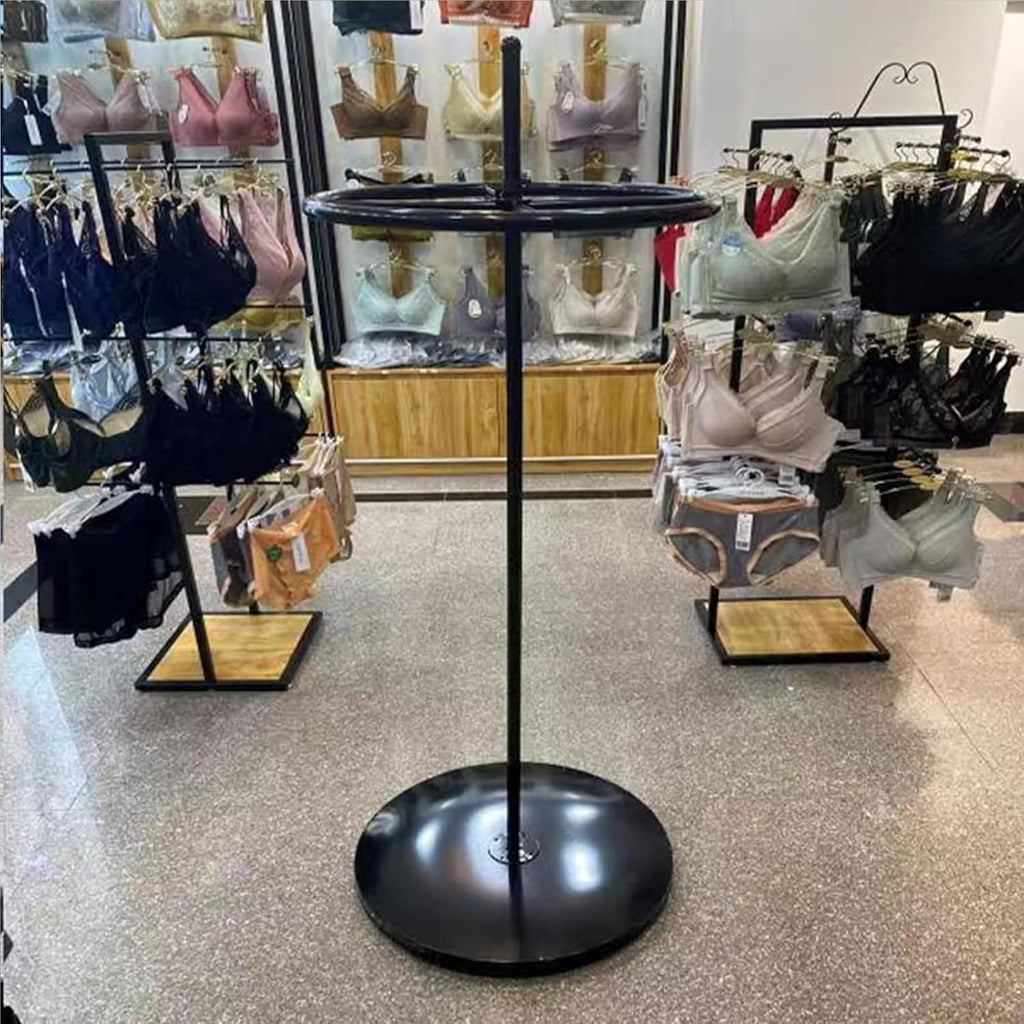 Freestanding Round Garment Rack, Floor Standing Rotatable Clothing Retail Display stand, Clothing Store Underwear Hats Show Shelf, for Retail Store(White)