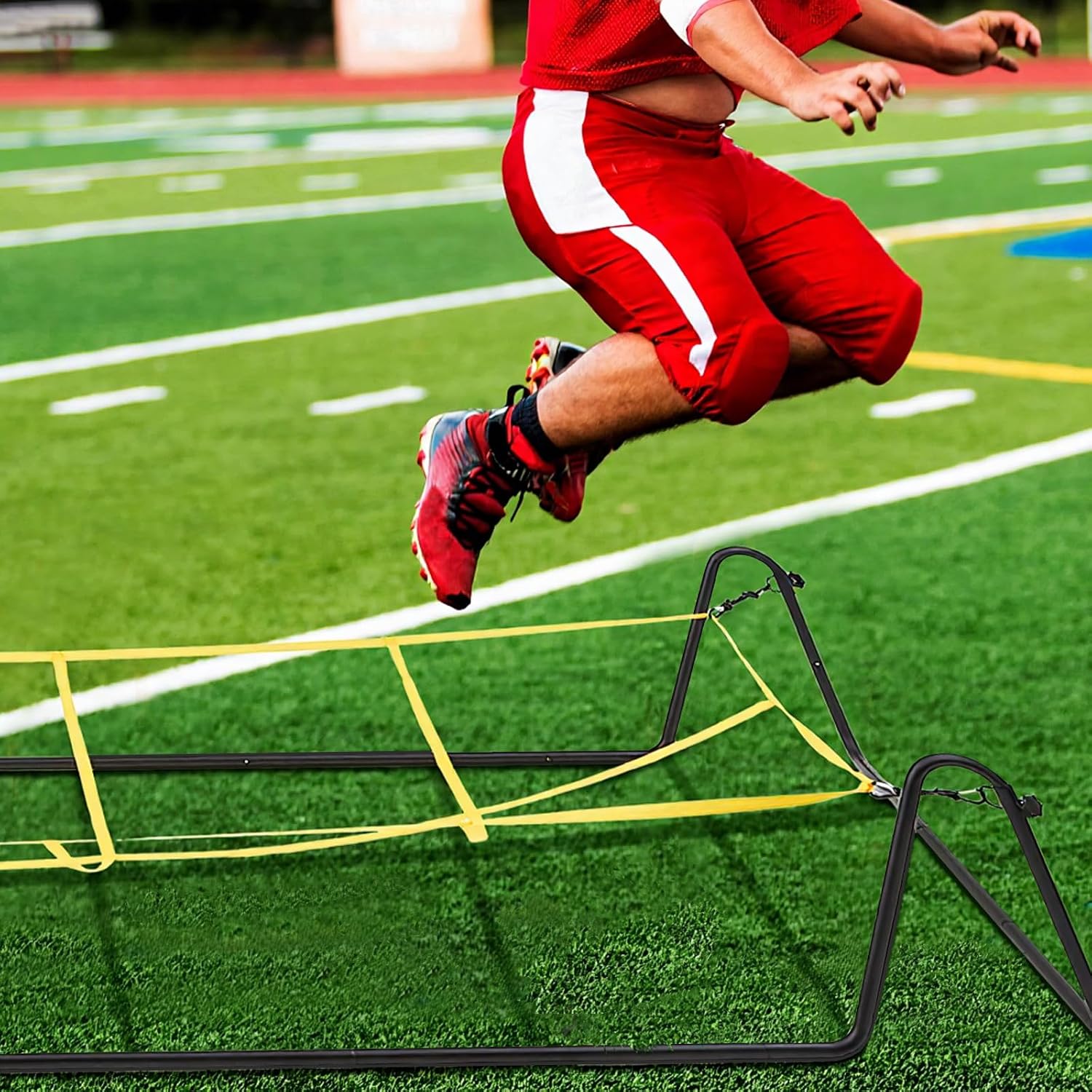 Soulchen 17 x 5 ft Running Ropes/Agility Ladder Soccer Footwork Training Net Adjustable Height Speed Ladder Basketball Football Soccer Training Equipment Fitness Workout Equipment for Youth Adults