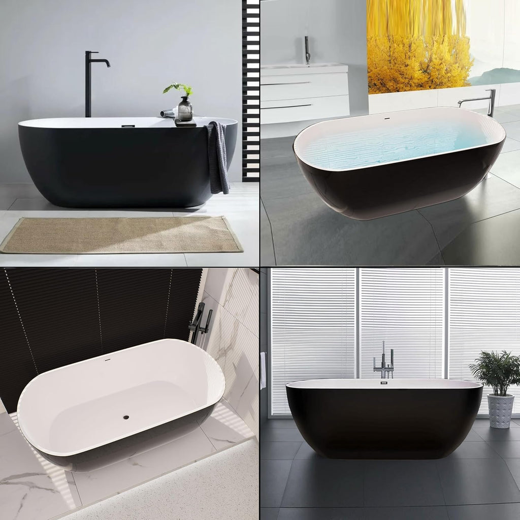 BuildMyplace 67' Acrylic Freestanding Bathtub, Contemporary Soaking Tub With Overflow and Pop Up Drain In Chrome, Stand Alone Soaking BathTub, Glossy Black Bathroom Tub for Adults, cUPC Certified