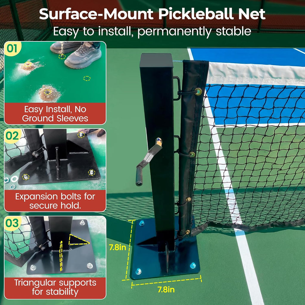 Permanent Pickleball net System with Hand-Crank Tension,Heavy Duty Steel Frame Pickleball net for Driveway,PRO Pickleball Net,Tournament-Spec 22ft x 36in Backyard,Club,School
