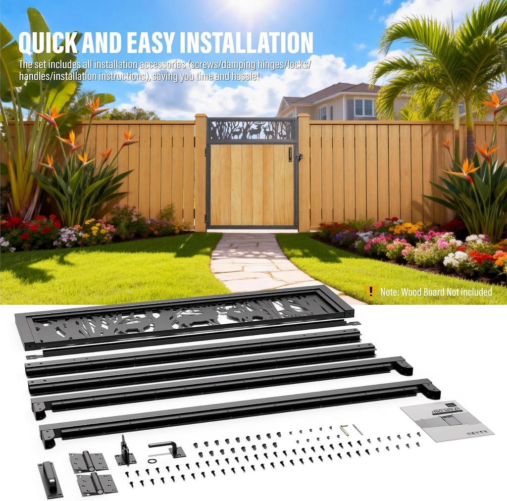 4x5FT Fence Gate Frame Kit 201 Stainless Steel Anti-Sag Heavy Duty Garden Gate Reinforcement Hardware, Left/Right Mount (No Panels Included)(46.78'W x 59.0'H)