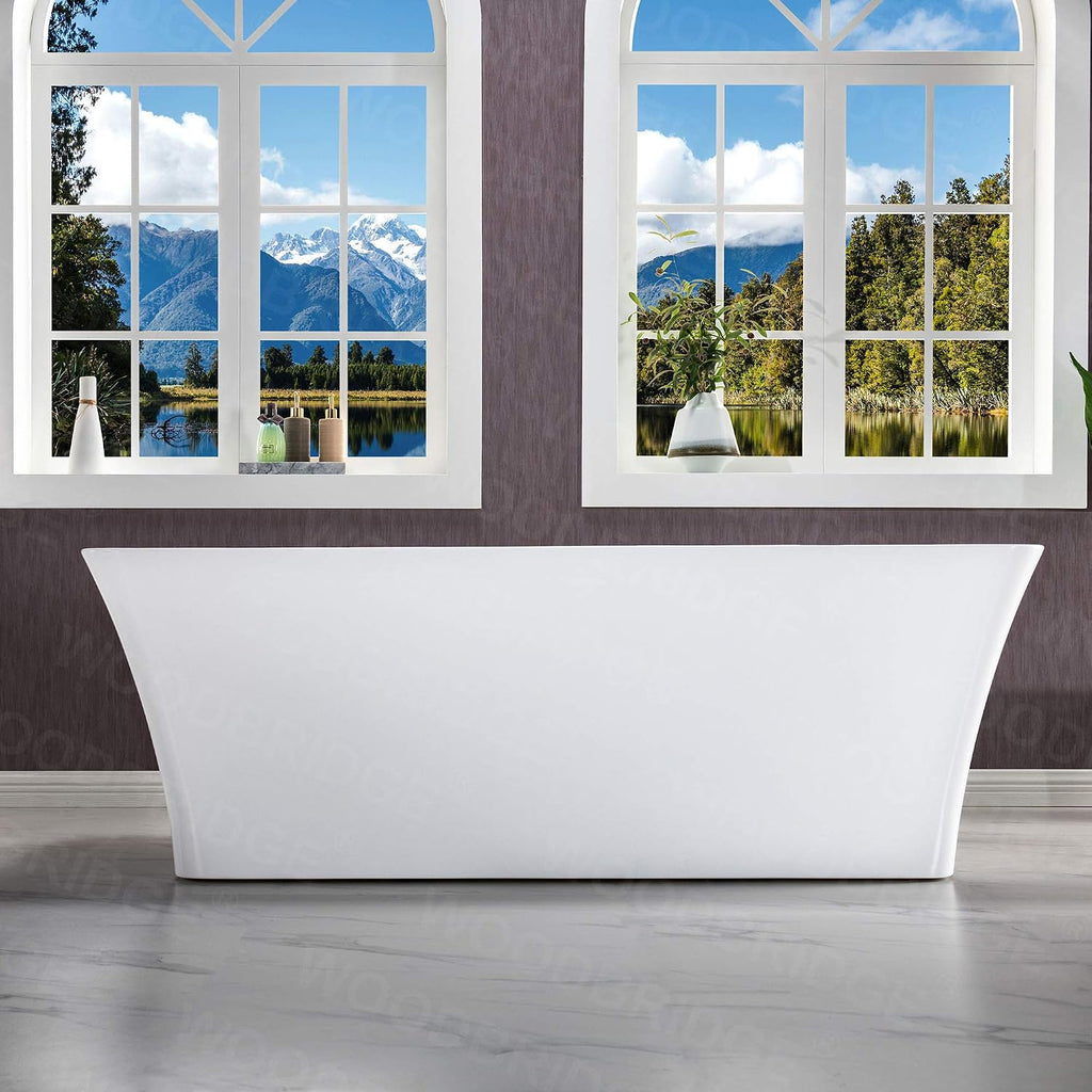 WOODBRIDGE 67' Acrylic Freestanding Bathtub Contemporary Soaking White Tub with Brushed Nickel Overflow and Drain，BTS1609 -B/N-Drain &O
