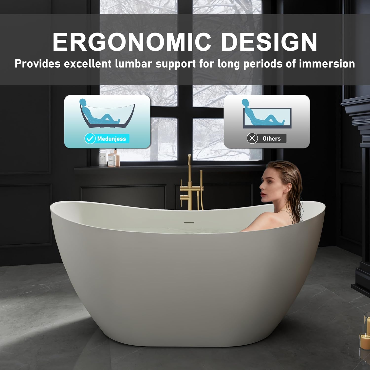 60' Acrylic Freestanding Bathtub, cUPC Certified Free Standing Tub, Soaking Tubs for Bathroom, Stand Alone Tub with Integrated Overflow and Drain