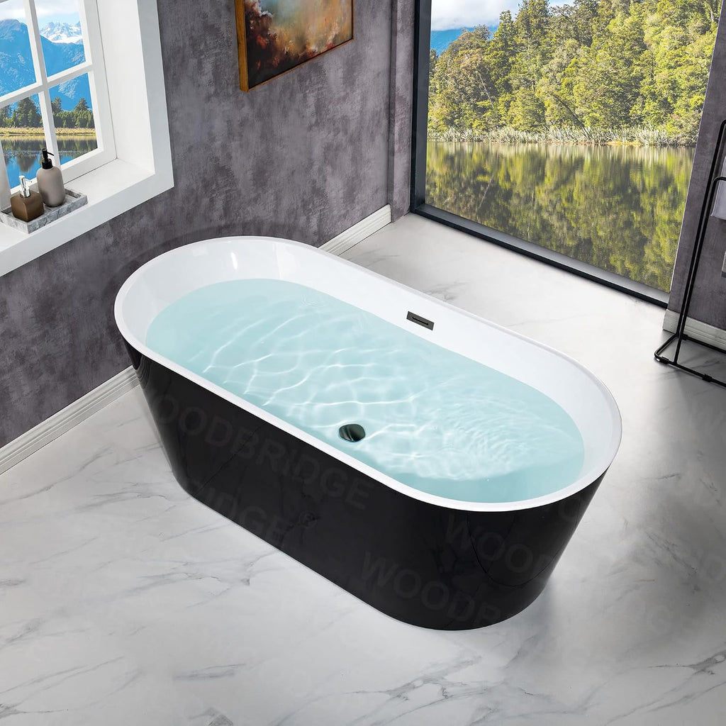 WOODBRIDGE 67' Acrylic Freestanding Bathtub Contemporary Soaking Tub, Black Acrylic(Matte Black Drain/Overflow),BTA1813-MB