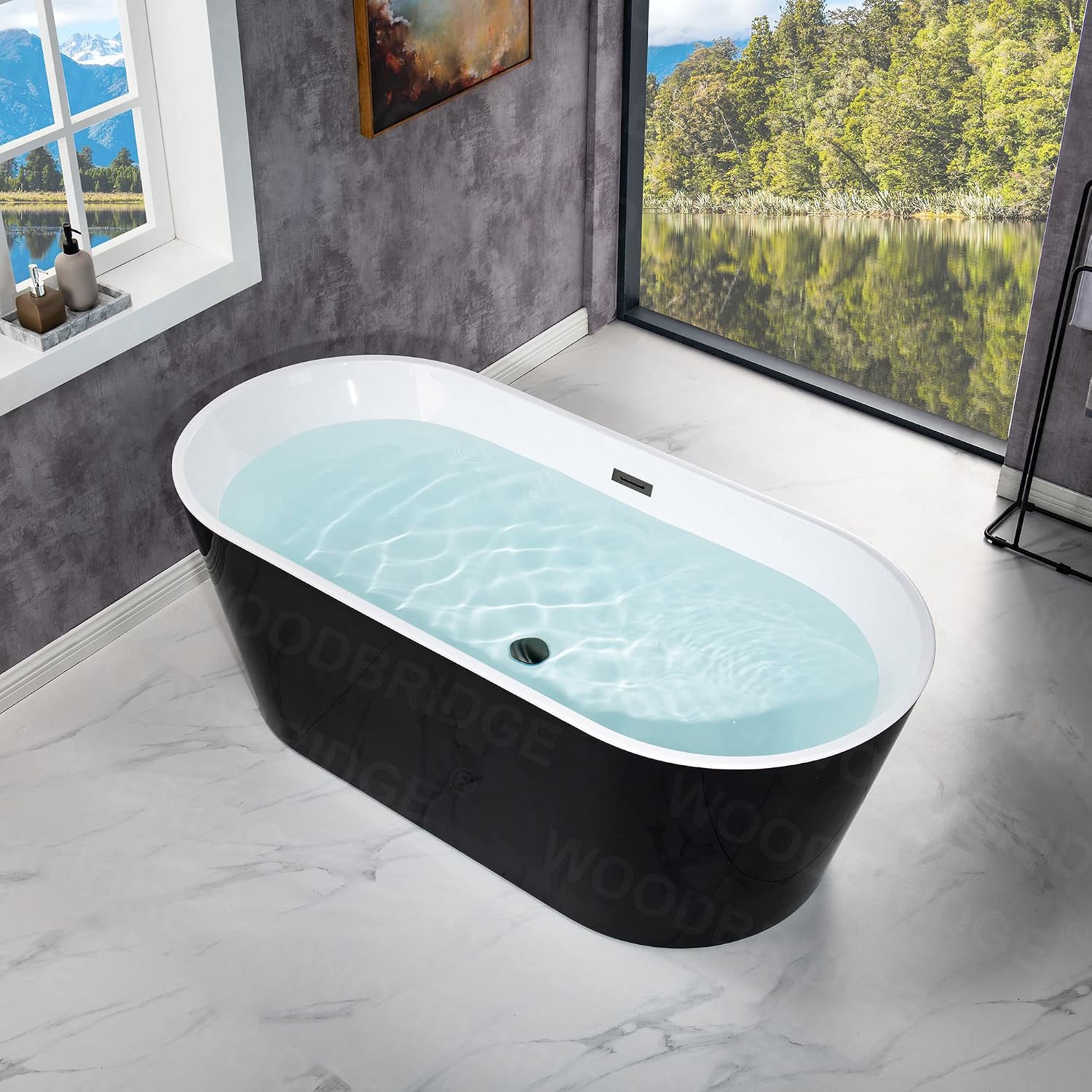 WOODBRIDGE 67' Acrylic Freestanding Bathtub Contemporary Soaking Tub, Black Acrylic(Matte Black Drain/Overflow),BTA1813-MB