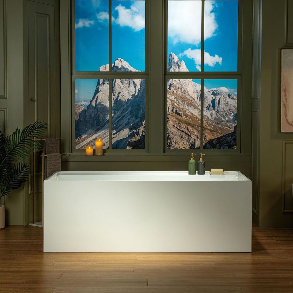WOODBRIDGE 66-7/8' L x 31-1/2' W Freestanding Contemporary Soaking Bathtub with Brushed Nickel Drain & Overflow, White, B6710-BN