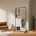 pamo Industrial Pipe Clothing Rack with Oak Shelf – 39' W x 76' H – Freestanding Metal Garment Rack for Bedroom, Walk-In Closet & Retail