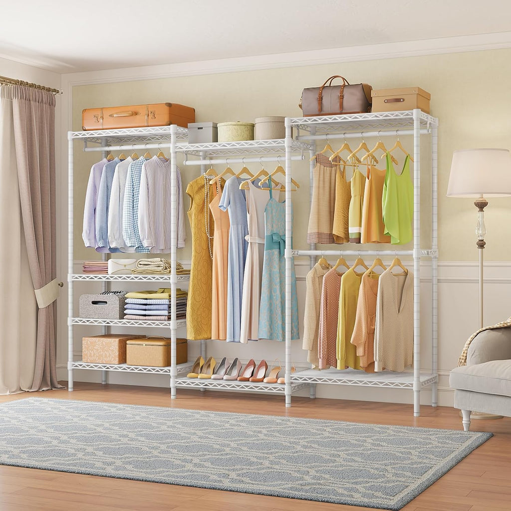 VIPEK V5 Plus Portable Closet Wardrobe Heavy Duty Clothes Rack, Large Free Standing Closet Rack for Hanging Clothes, 85.4' L x 15.7' W x 76.4' H, White