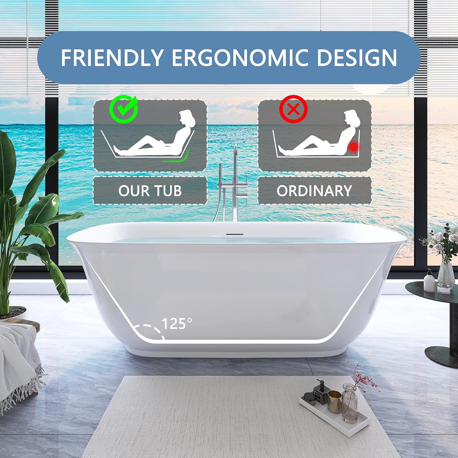 67' Free Standing Tub, Pure Acrylic Freestanding Bathtub, Stylish Stand Alone Contemporary Deep Soaking Bath Tub, cUPC Certified SY6270 (Glossy White)