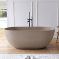 59' Freestanding Bathtub Tubs Resin Stone, Solid Surface Free Standing Tub, Oval Sorker Tub Bathtubs with Overflow and Pop up Drain, Brown