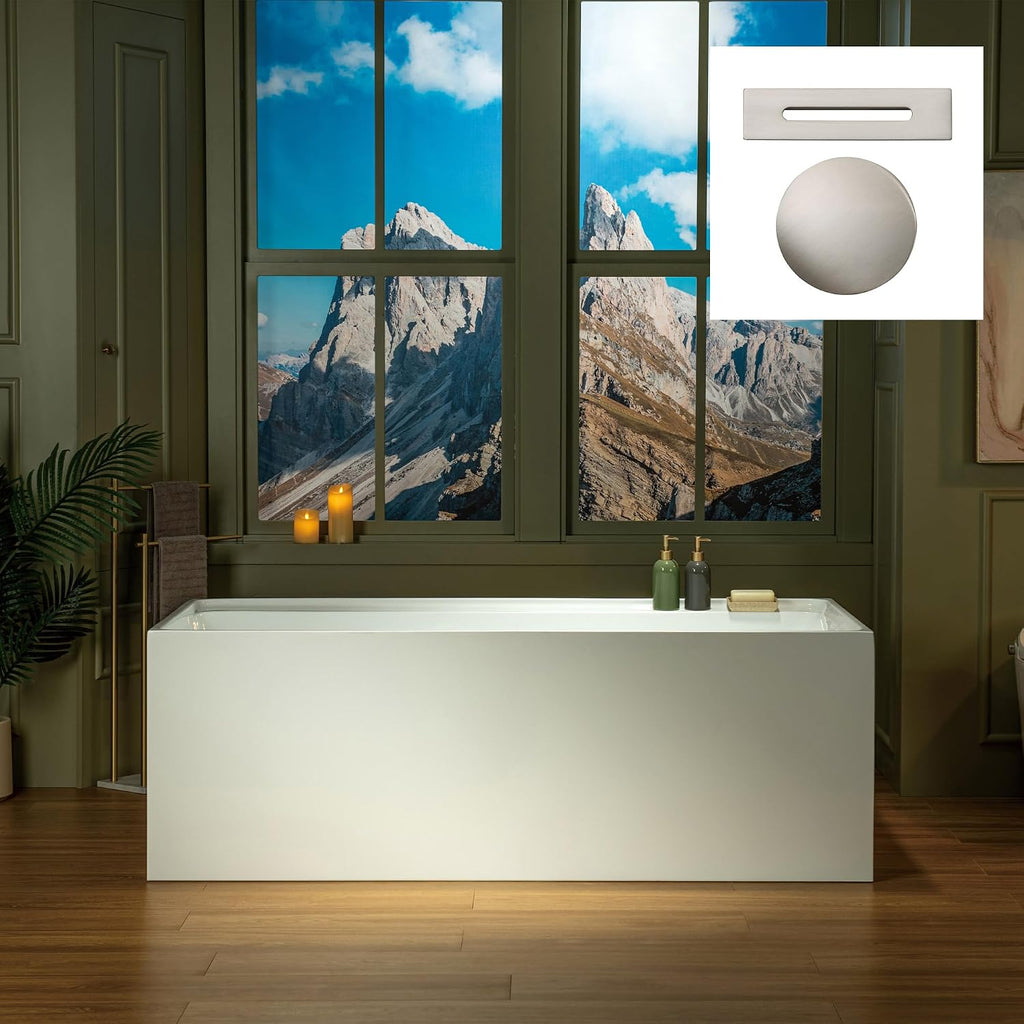 WOODBRIDGE 66-7/8' L x 31-1/2' W Freestanding Contemporary Soaking Bathtub with Brushed Nickel Drain & Overflow, White, B6710-BN