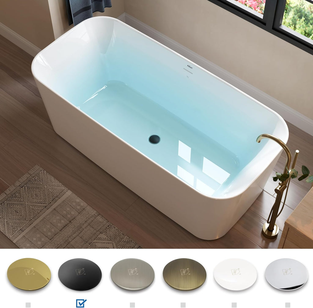 FerdY Maui 67' Acrylic Freestanding Bathtub, Contemporary Elegant Design Soaking Tub with Matte Black Drain& Bath Pillow for Bathtub,Thick Tub Pillows, Ergonomic Support