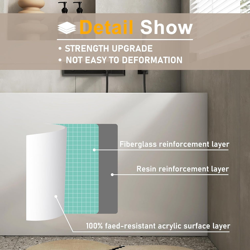 43' Acrylic Freestanding Bathtubs, Stand Alone Tub, Japanese Soaking Tub for Bathroom, Integrated Overflow and Drain, cUPC Certified, Gloss White