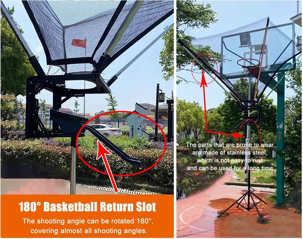 Basketball Returner Attachment - Portable Indoor Outdoor Hoop Return Net System, Floor Rebounder for Shooting Practice and Training Catcher Machine
