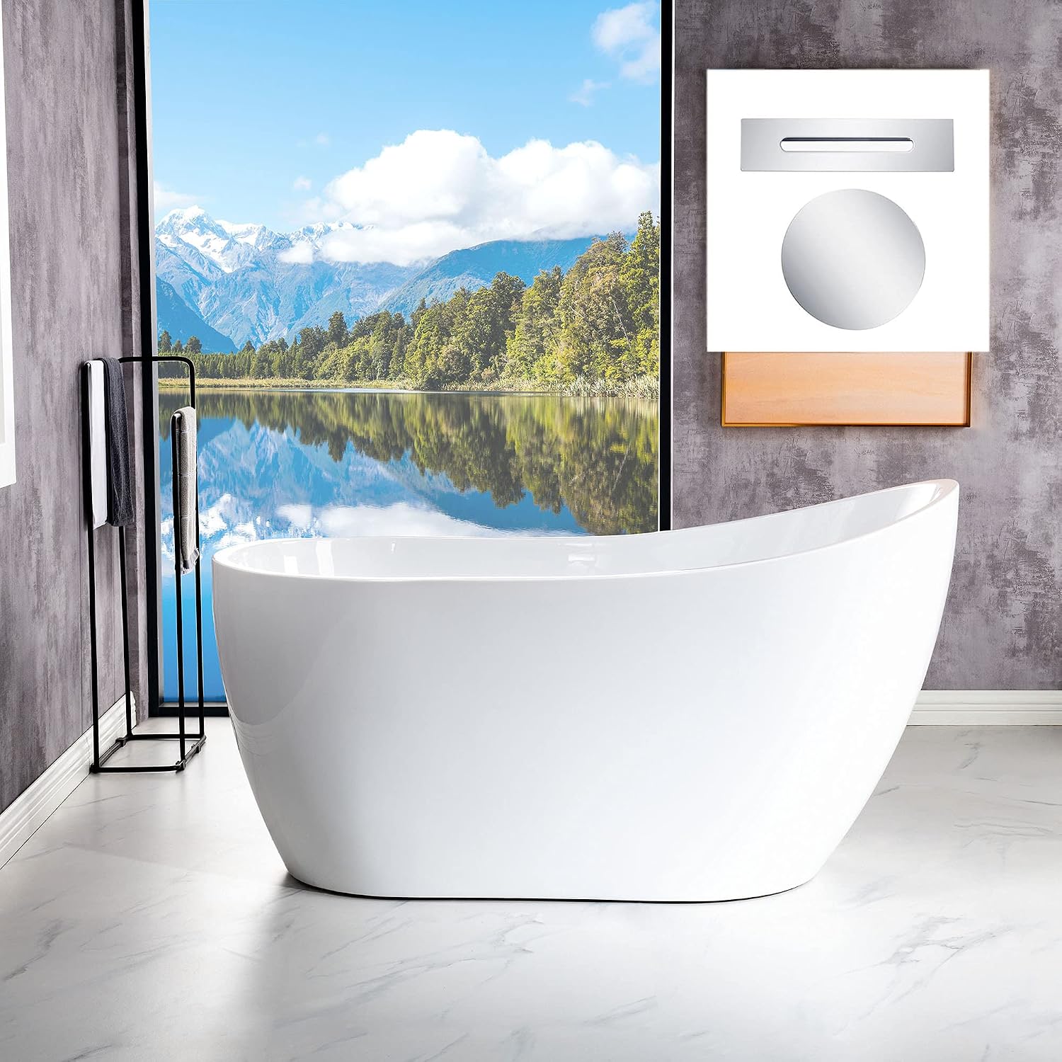 WOODBRIDGE 54'Freestanding White Acylic Soaking Bathtub with Chrome Drain and Overflow,B0006 -C-Drain &O
