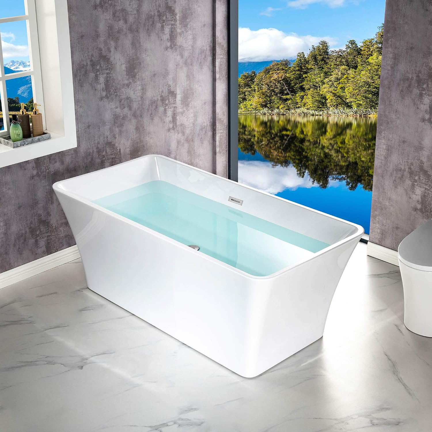 WOODBRIDGE 59'Freestanding White Acylic Soaking Bathtub with Chrome Drain and Overflow,BTA1509 -C-Drain &O