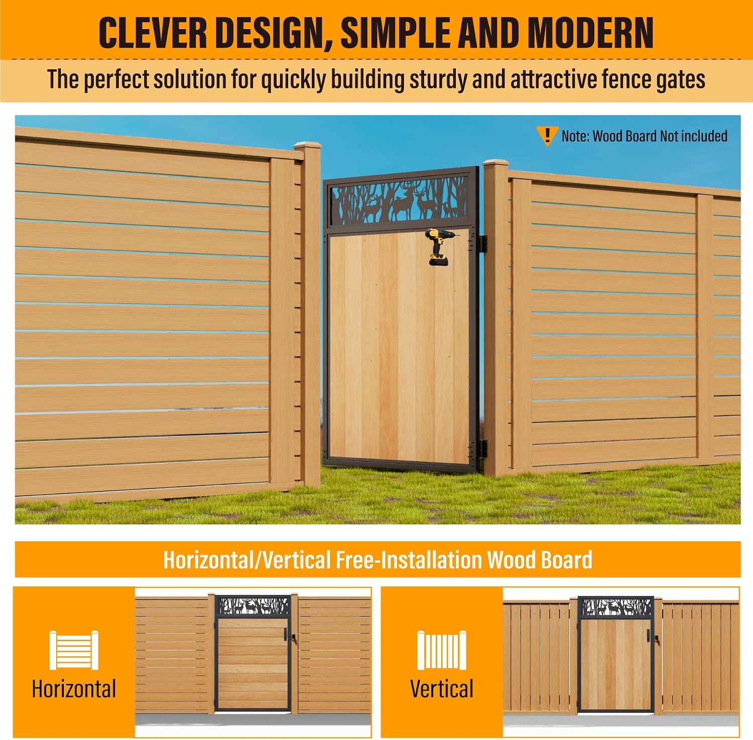 4x6FT Fence Gate Frame Kit 201 Stainless Steel Anti-Sag Heavy Duty Garden Gate Reinforcement Hardware, Left/Right Mount (No Panels Included)(46.78'W x 70.8'H)