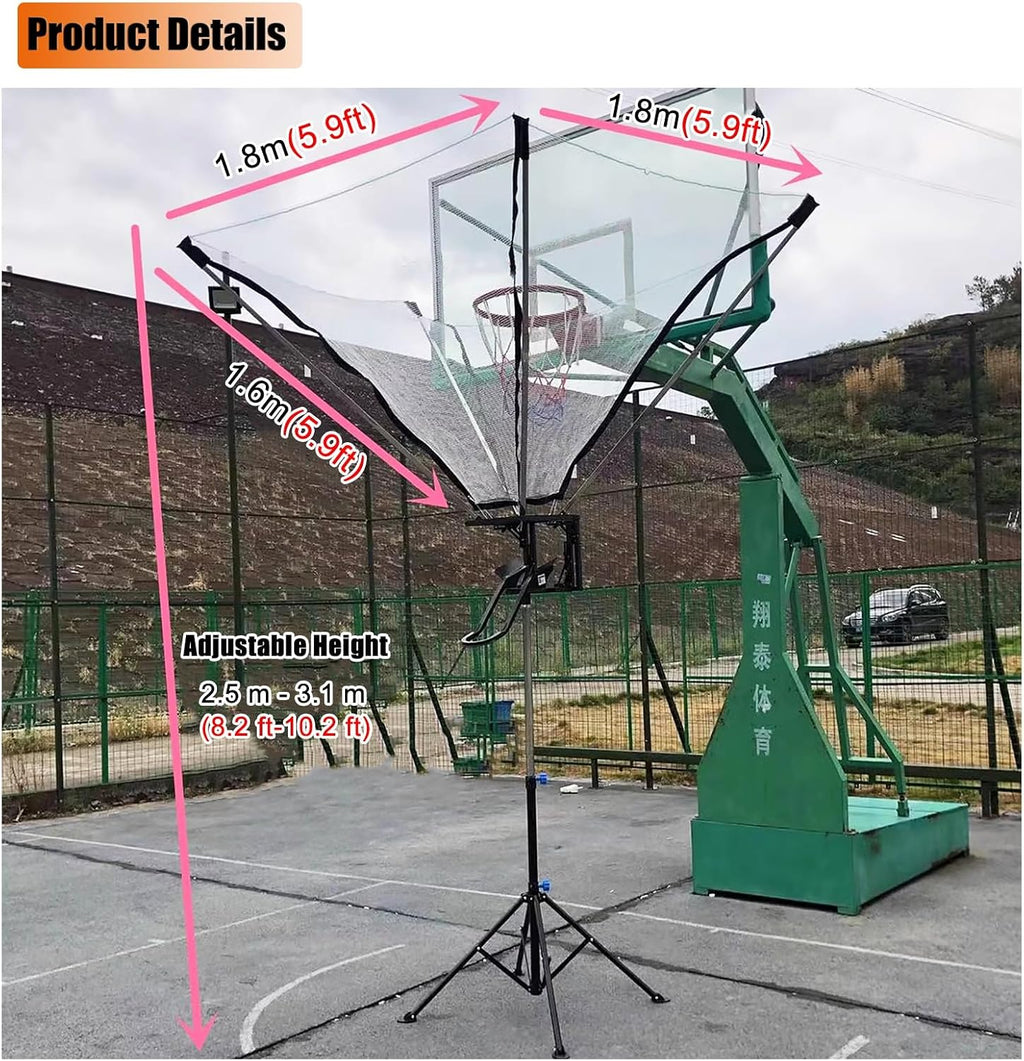 Metal Basketball Return Attachment for Hoop, 2.5-3.1m Height Basketball Shooting Return Net, Indoor Outdoor Portable Rebounder Net Training System