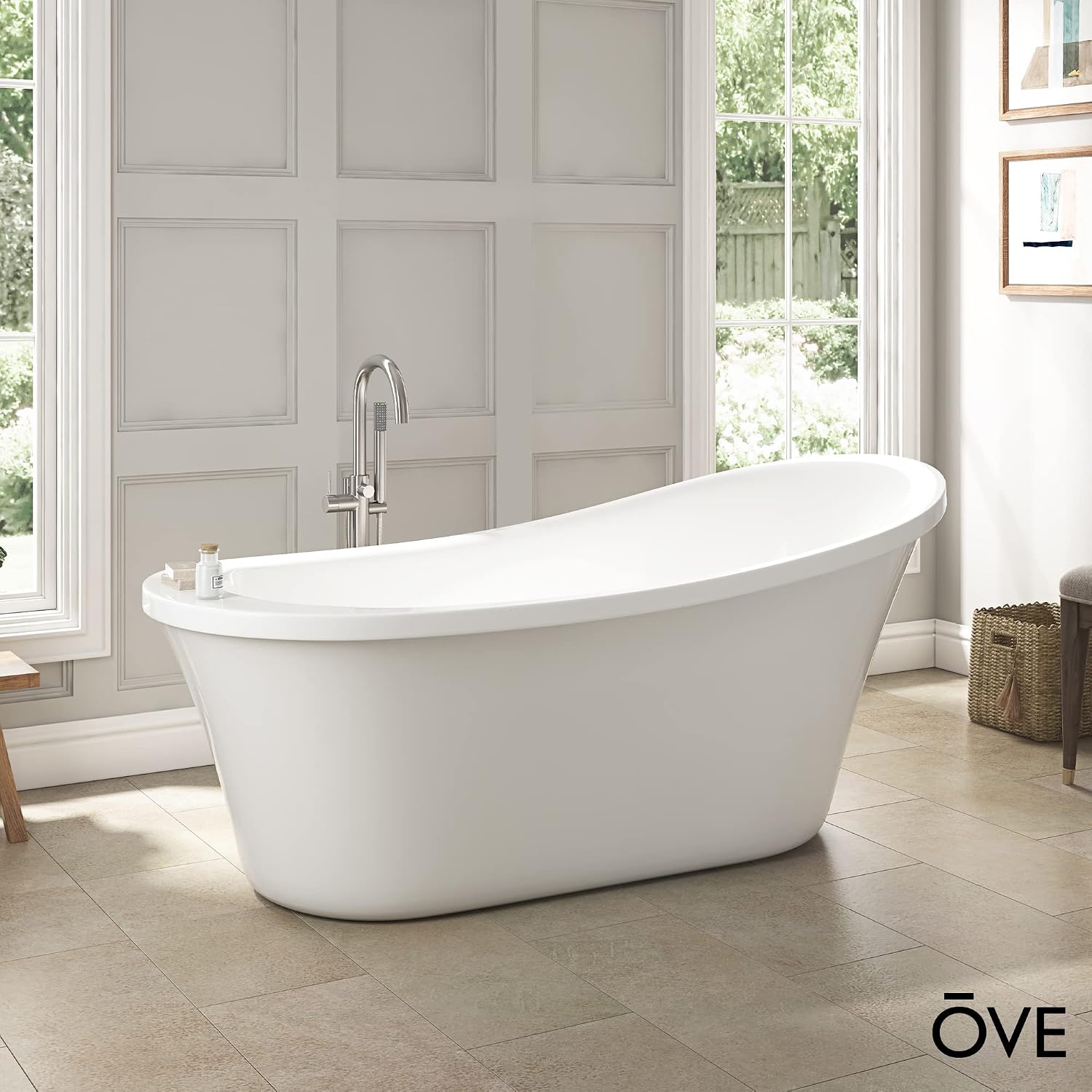 OVE Decors Skylar 34.25-in W x 71-in L Gloss White Acrylic Oval In Rectangle Front Center Drain
