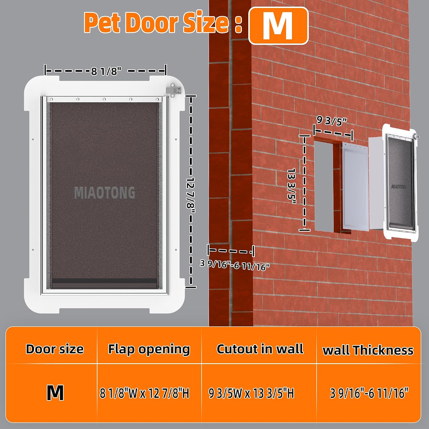 MIAOTONG 3-Flap Dog Door for Wall, Double Magnetic Flaps Pet Door for Wall, Aluminum Lock Doggy Door,Steel Frame and Telescoping Tunnel Dog Doors and Cat Doors(Pets Up to 40 Lb) -Medium