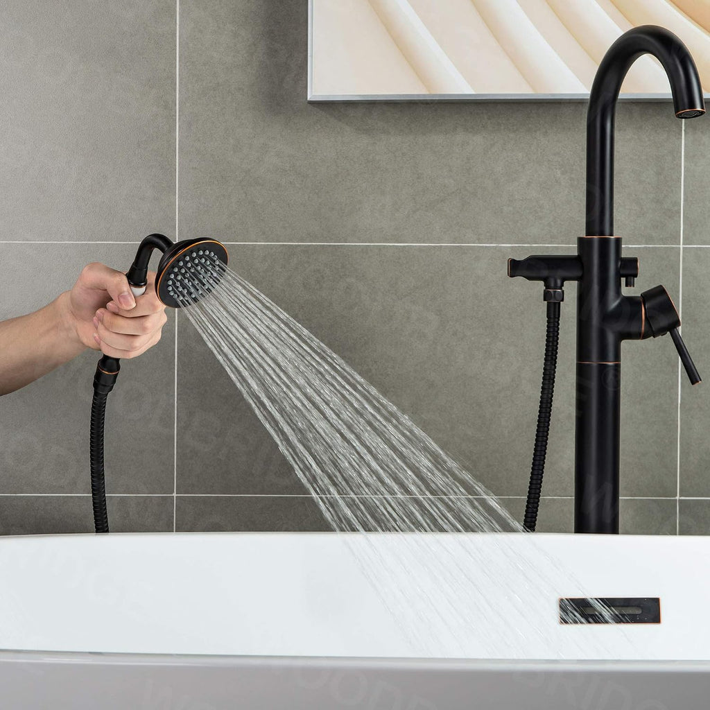 WOODBRIDGE Contemporary Single Handle Floor Mount Freestanding Tub Filler Faucet with Hand Shower in (Oil Rubbed Bronze) Finish,F0010-ORBVT