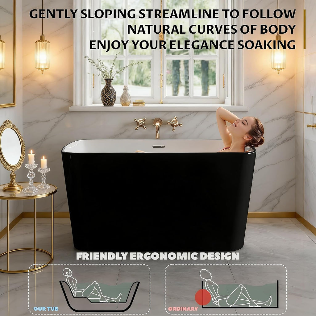 49 in Acrylic Freestanding Bathtub, Freestanding Soaking Bathtub with Double Wall Insulation, Ergonomic Deep Design, Matte Drain and Overflow, Easy Installation, Modern Bath Tub, CUPC Certified