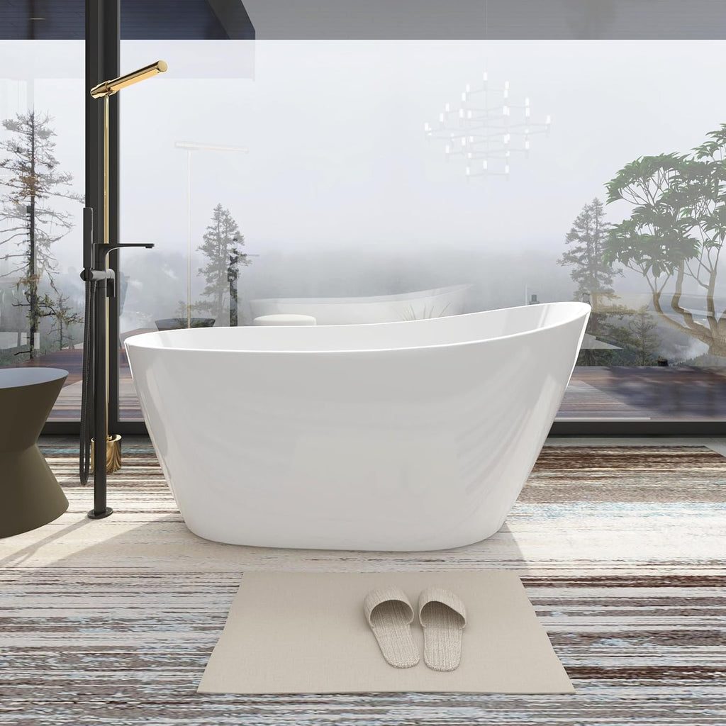 Acrylic Freestanding Contemporary Soaking Tub A29-55 Series 55' Bathtub White Modern Stand Alone Tub with Overflow and Pop-up Drain