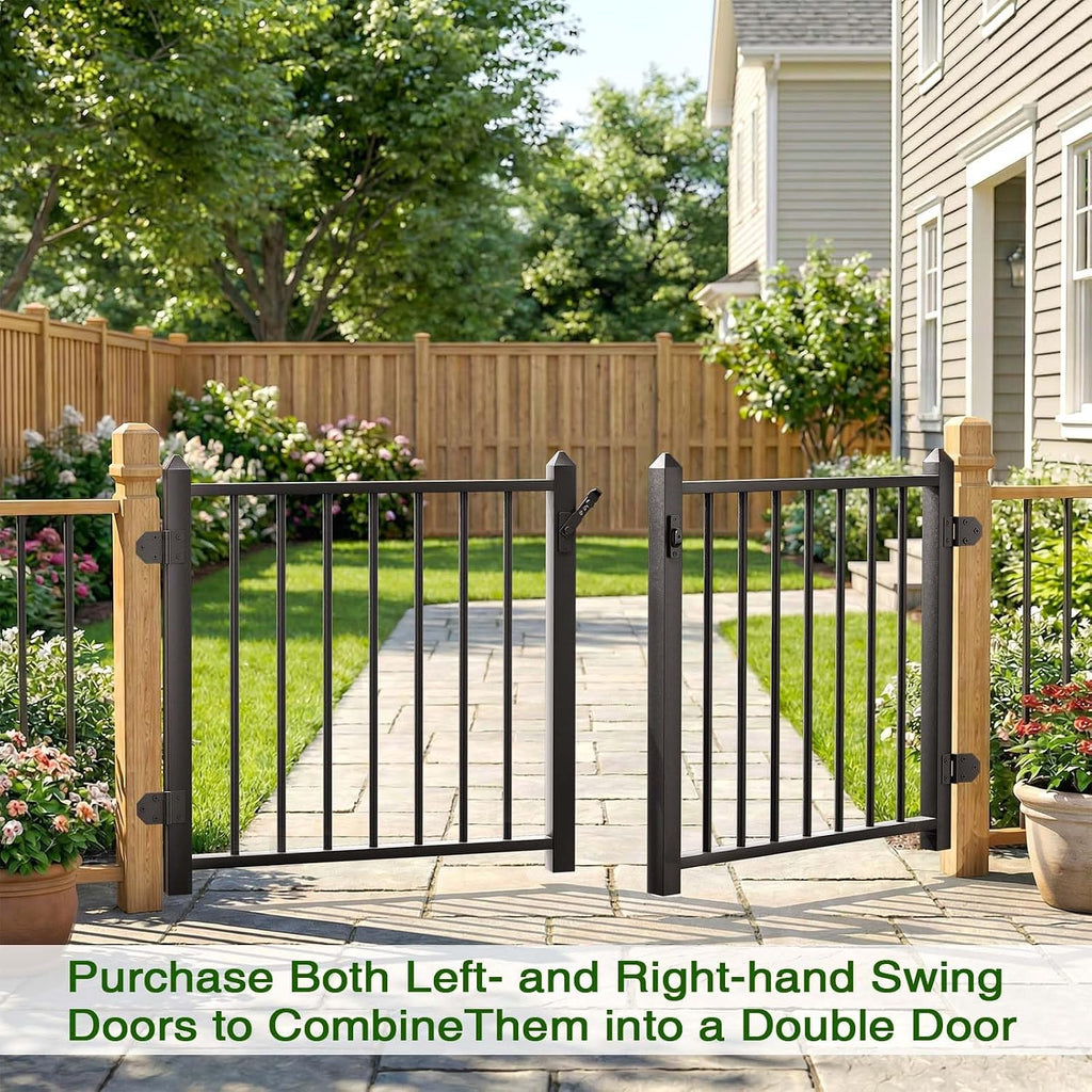 Deck Railing Gate Stainless Steel Black Textured Powder-Coat Finish Deck Gate Kit with Latch for Deck,Garden,Yard, Porch,Patio (Black, Left Hand in Swing)