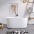 SJ STAR&JANE 47' Solid Surface Freestanding Bathtub Modern Stone Resin Oval Soaking Tub with Side Drain in Matte White
