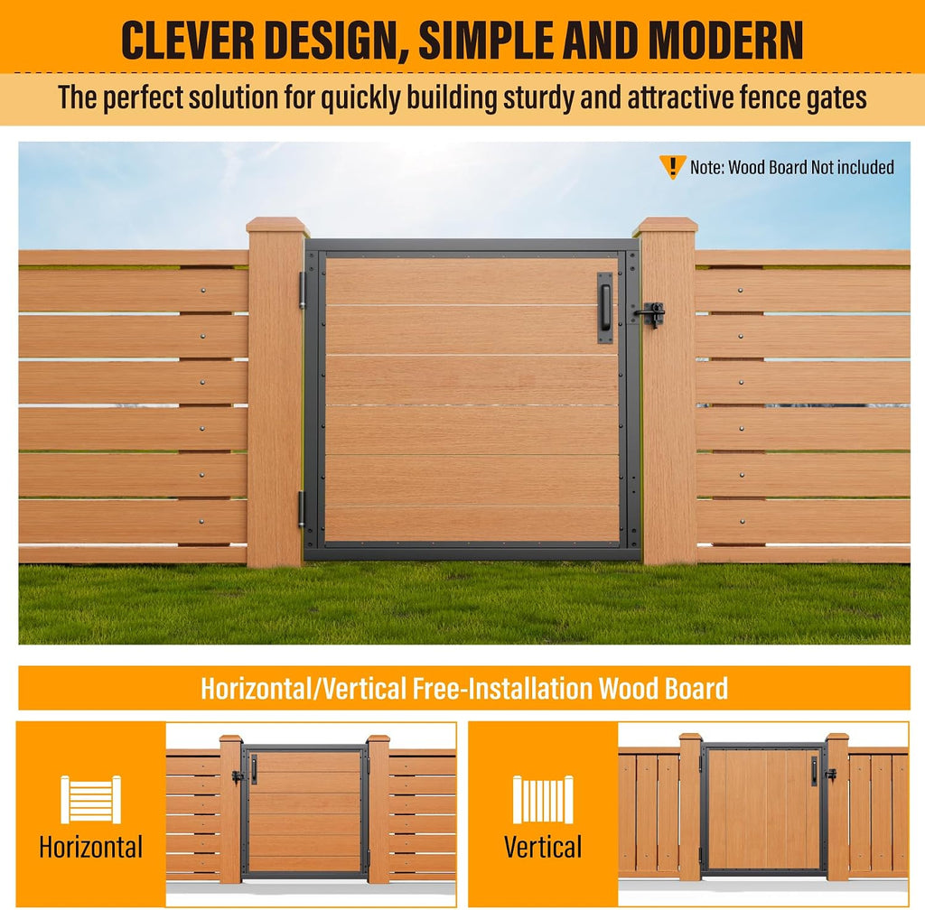 3x3FT Fence Gate Frame Kit 201 Stainless Steel Anti-Sag Heavy Duty Garden Gate Reinforcement Hardware, Left/Right Mount (No Panels Included)(34.8'W x 35.4'H)