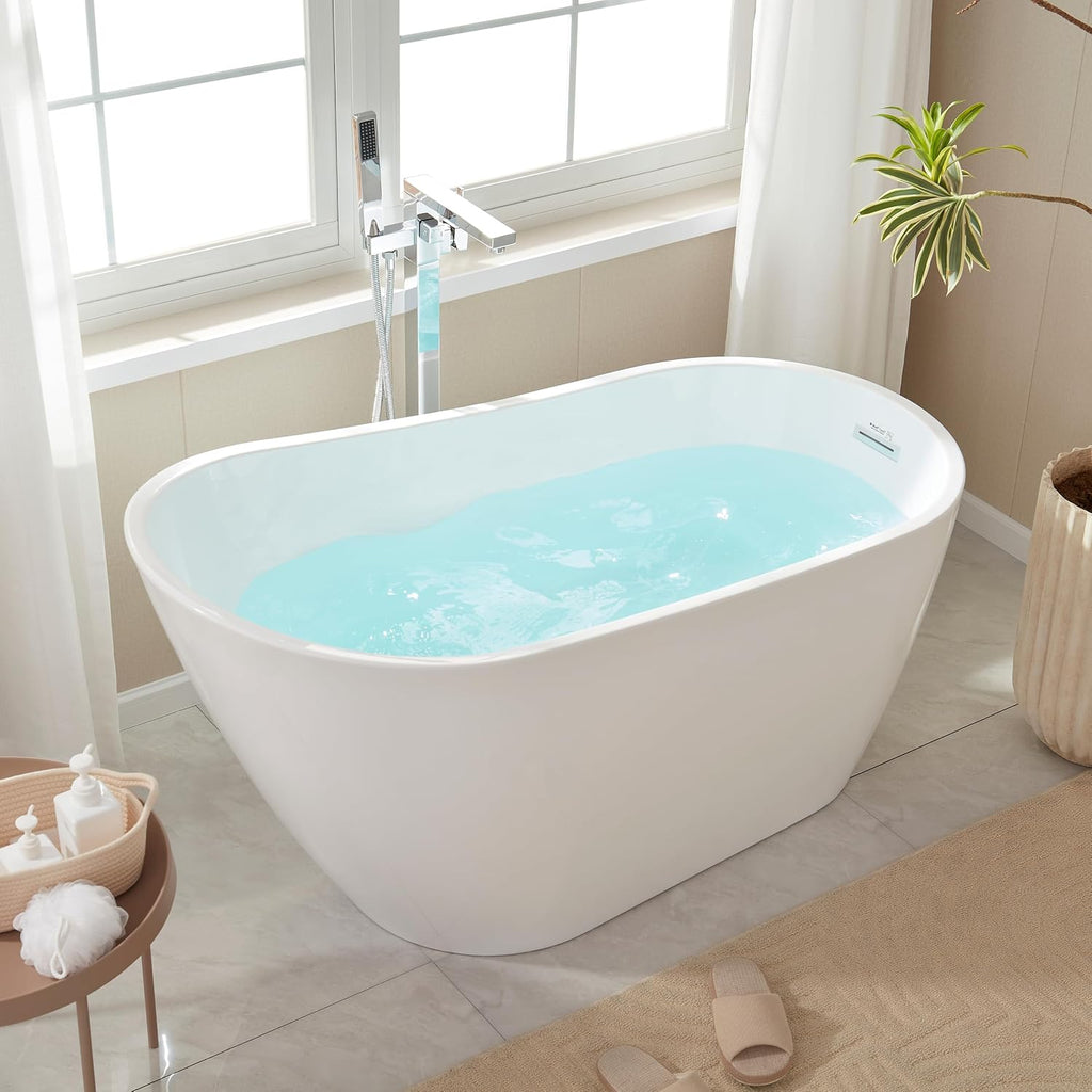 HomeBeyond 67 Inch Free Standing Bathtub | Acrylic Freestanding Soaking Tub, Modern Bathroom Stand Alone Tub Suitable for Couples, Singles, and Families, Brushed Nickel