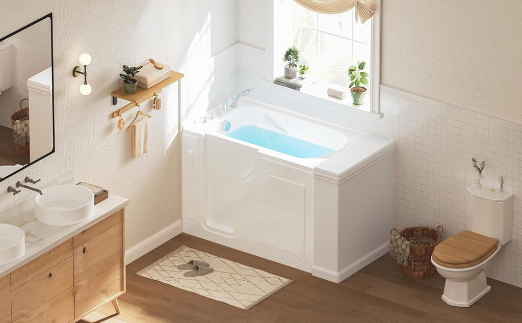 FerdY Floridian 55' x 33' Walk-in Bathtub with Left-Side Door Opening and Quick Fill and Drain System, Rectangular Soaking Bathtub in White
