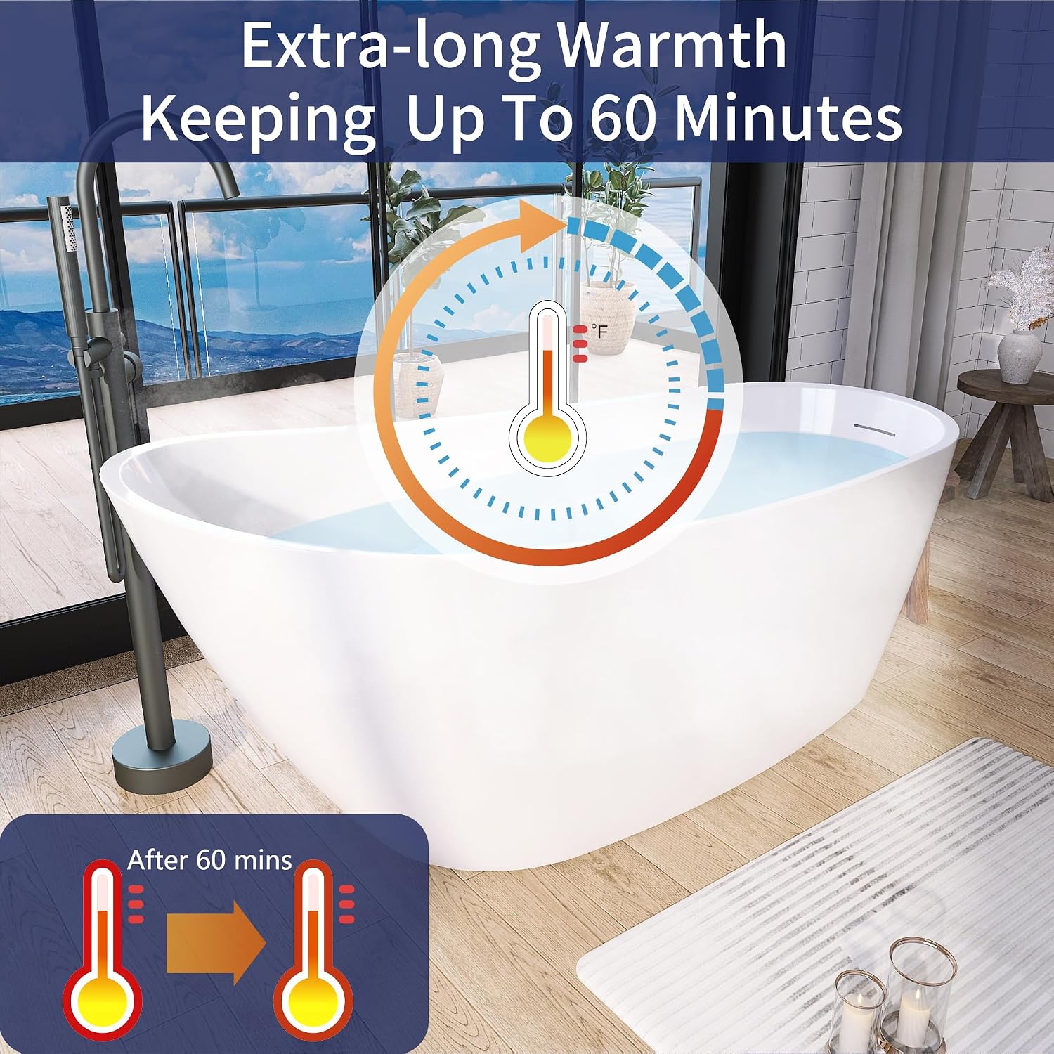 59' Acrylic Free Standing Tub, Stand Alone Tub, Freestanding Bathtub, Soaking Bathtub, cUPC Certified, CM(Glossy White)