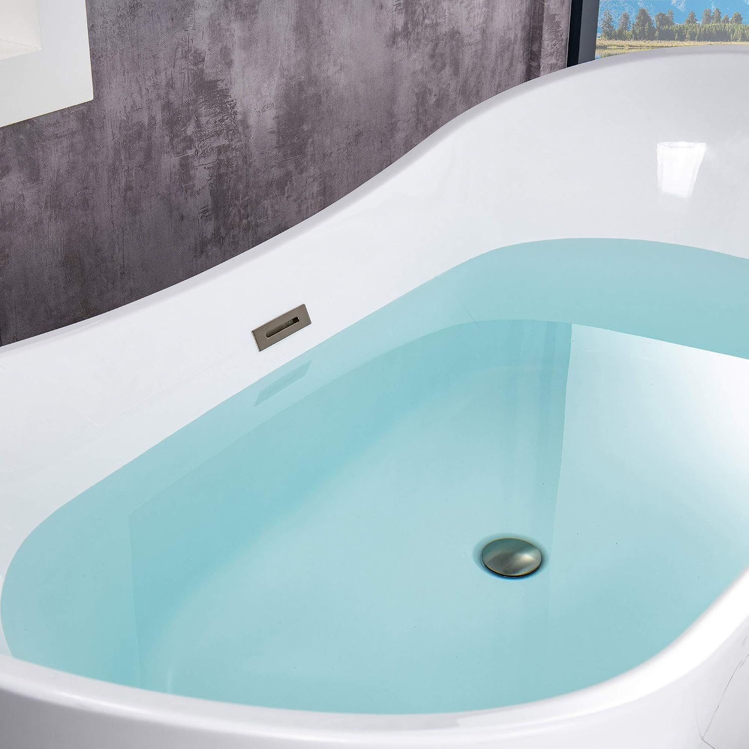 WOODBRIDGE 71' Acrylic Freestanding Bathtub Contemporary Soaking White Tub with Brushed Nickel Overflow and Drain,B0017-BN