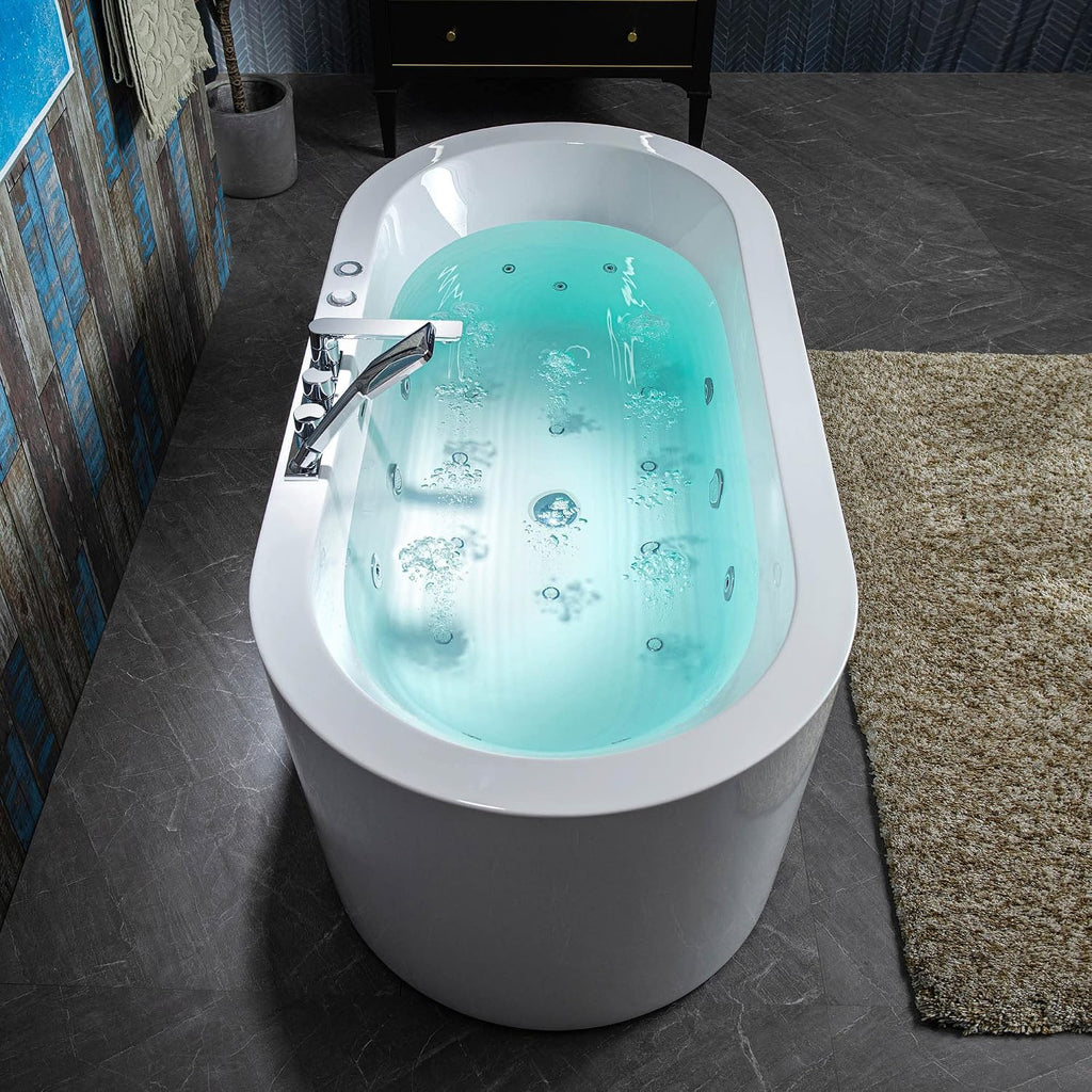 WOODBRIDGE 66-1/2' x 31-7/8' Whirlpool Water Jetted and Air Bubble Freestanding Heated Soaking Combination Bathtub with Faucet,BJ-200+F0041