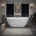Abruzzo 60' Glossy White Acrylic Freestanding Bathtub | 60-inch cUPC certified oval deep soaking tub. Features pre-installed center drain and built-in adjustable feet
