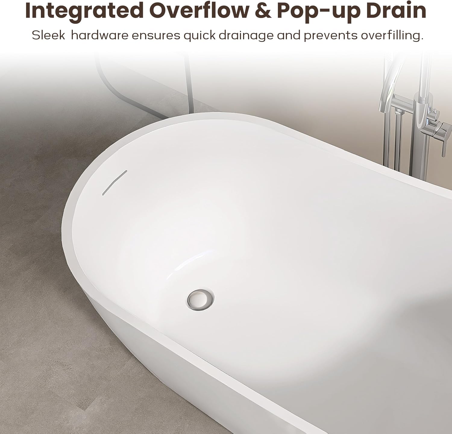 SJ STAR&JANE 59' Acrylic Freestanding Bathtub, Modern Acrylic Soaking Bathtub,Stand Alone Tub with Drain and Overflow, cUPC Certified, White