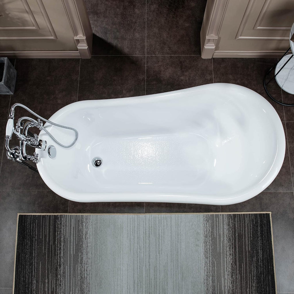 WOODBRIDGE 54' Heavy Duty Acrylic Slipper Clawfoot Bath Tub with Chrome Feet + Drain &Overflow +Chrome-Faucet