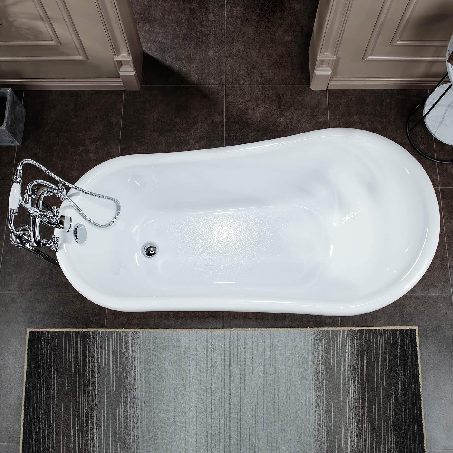 WOODBRIDGE 54' Heavy Duty Acrylic Slipper Clawfoot Bath Tub with Chrome Feet + Drain &Overflow +Chrome-Faucet