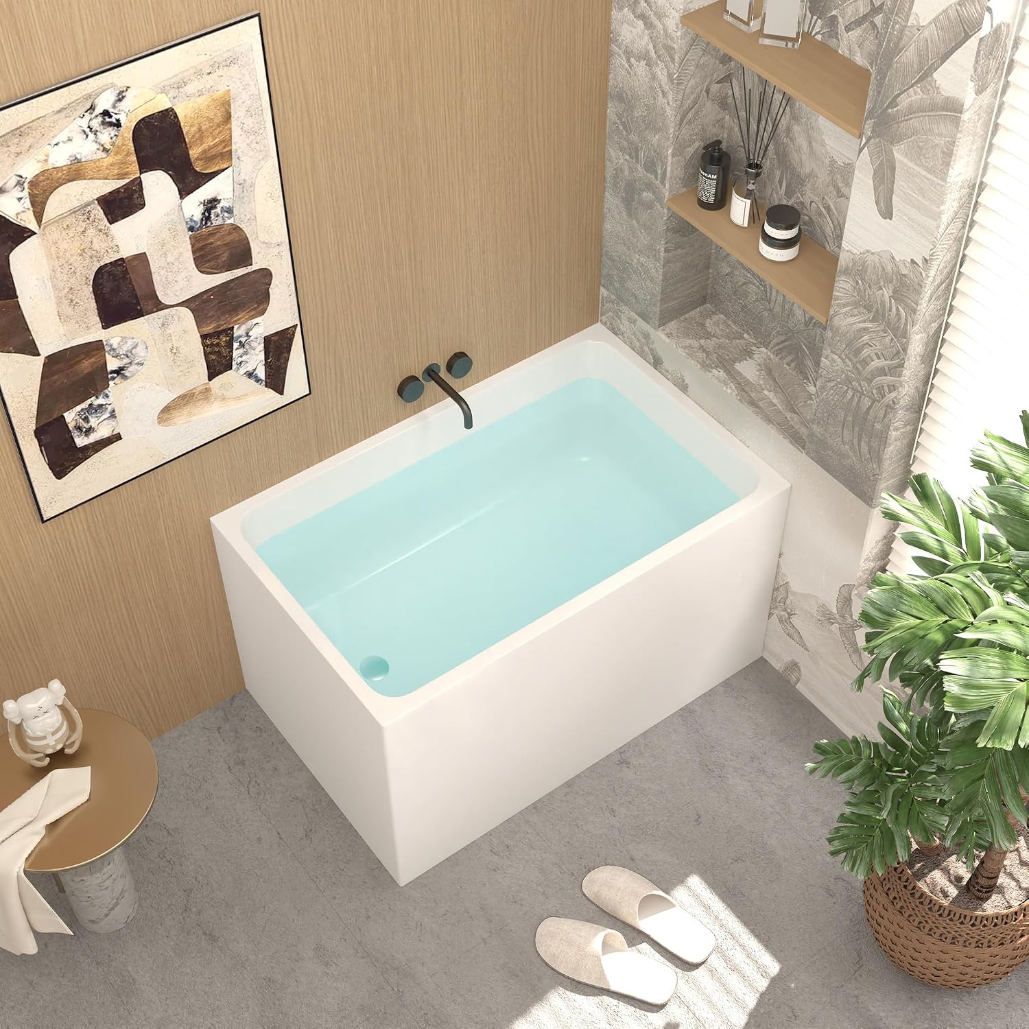 43 Inch Acrylic Freestanding Bathtub, Rectangle Soaking Tub for Small Bathrooms, Gloss White Pure Acrylic Tub with Chrome Overflow & Pop-Up Drain, cUPC Certified, Left Drain,Deep Soak Tub