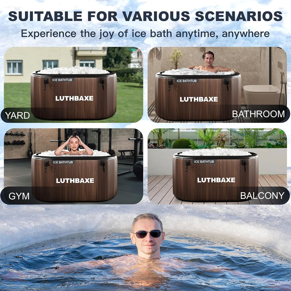 Cold Plunge | Upgraded 218 Gallon Inflatable Ice Freestanding Bathtub with 5 Layers Durable Design | Portable Cold Water Bath for Athletes' Recovery | Ice Bath for Outdoor and Camping | Wood Grain