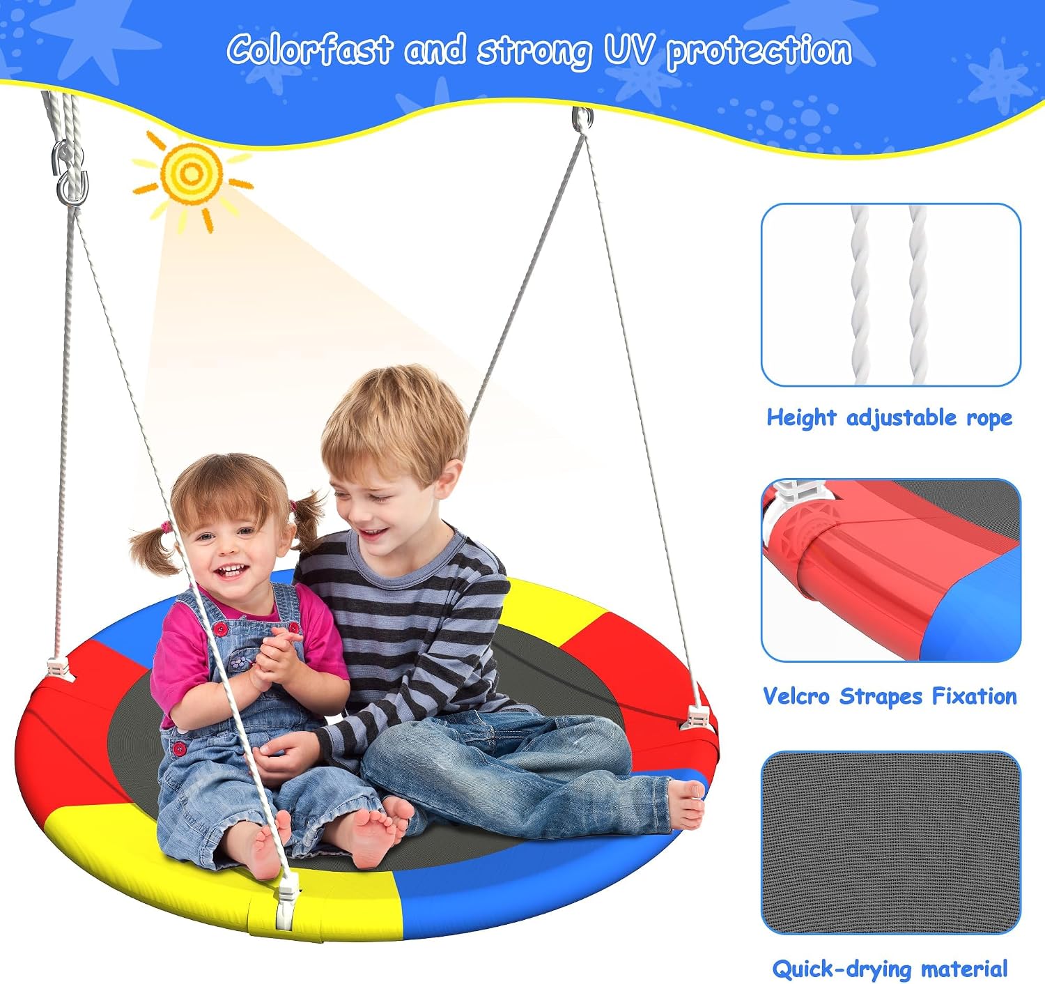 440lbs Swing Set for Backyard with Stand, Swing Heavy Duty Metal Outdoor Swing Stand, Contain 1 Saucer 32' & 1 Belt seat 26.2' for Playground - Backyard Playset, Adjustable Rope (Blue)